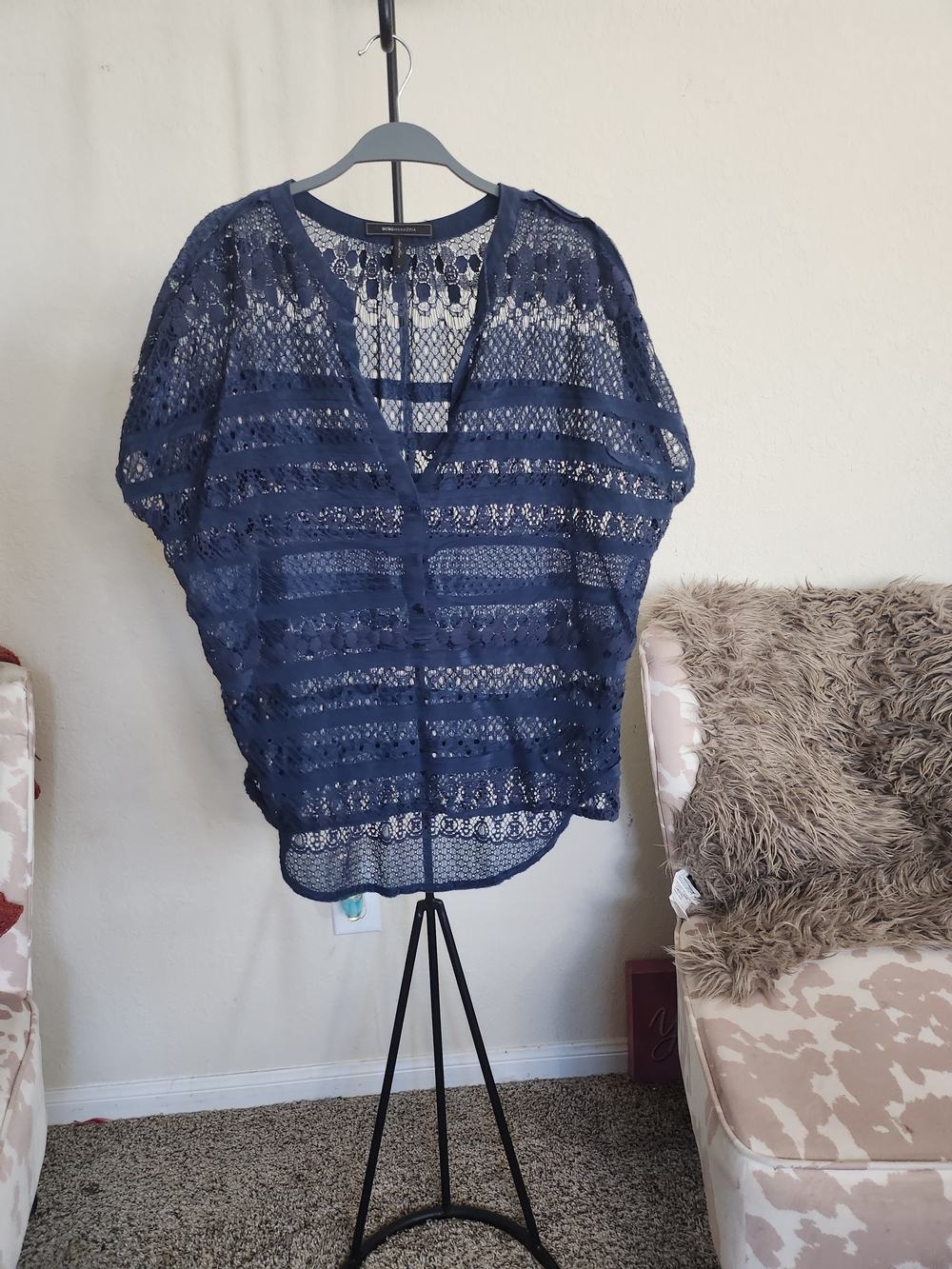 BCBGMaxAzria Navy Openwork Top